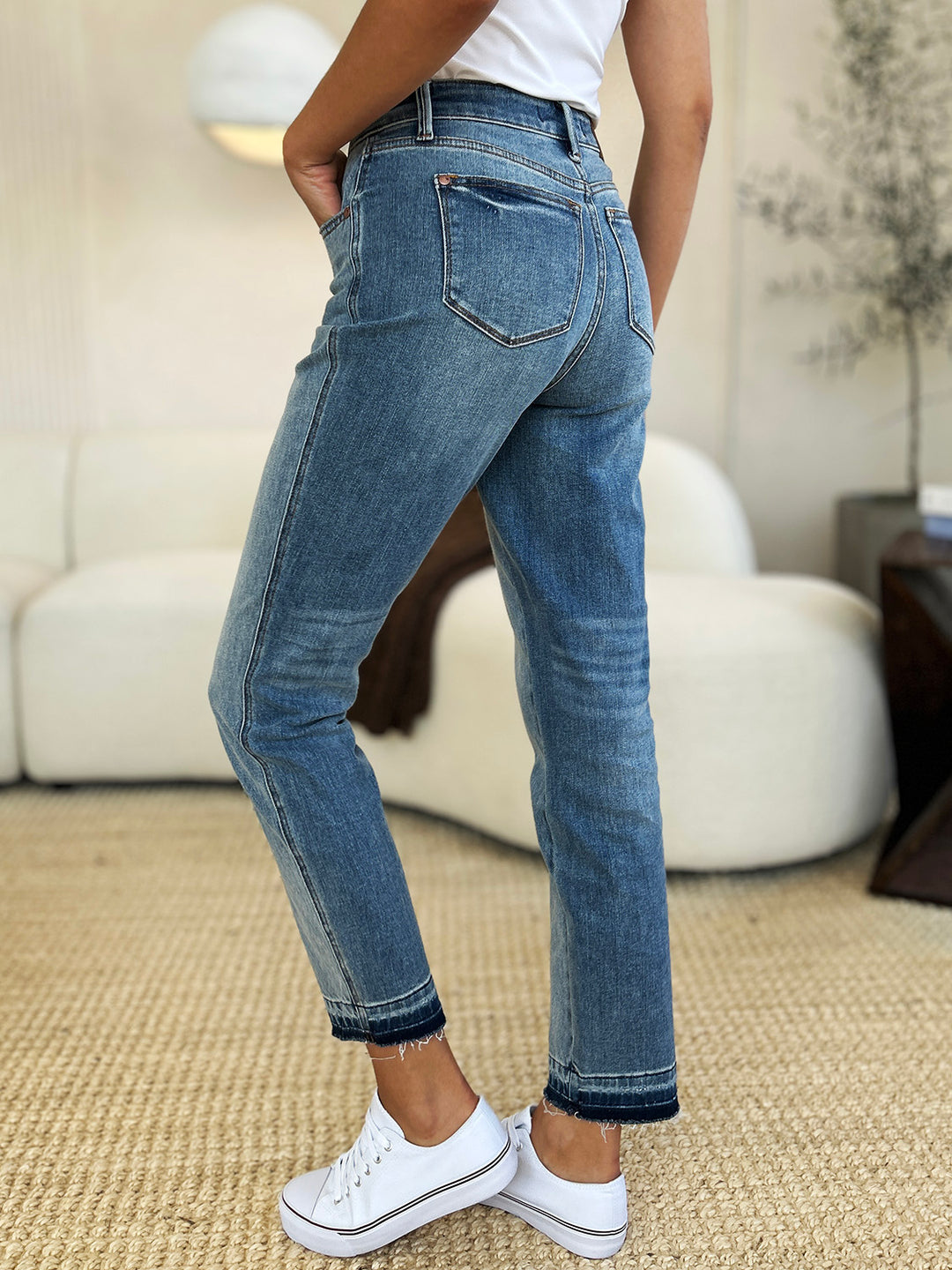 Denim - Judy Blue Full Size Mid Rise Rigid Magic Release Hem Jeans - - Cultured Cloths Apparel