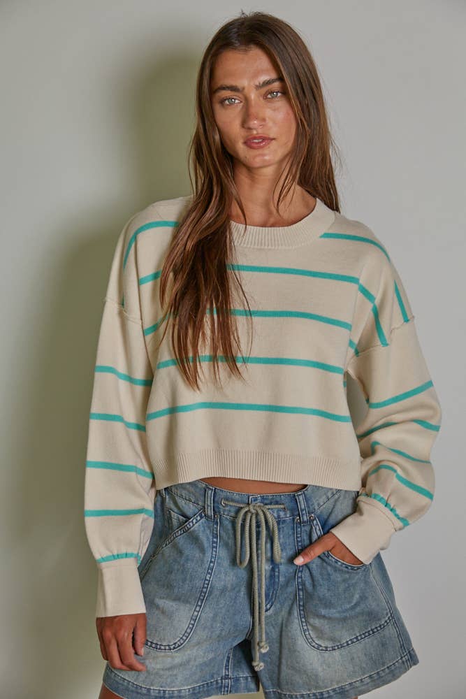 Women's Sweaters - Striped Crew Neck Long Sleeve Pullover Sweater Top -  - Cultured Cloths Apparel