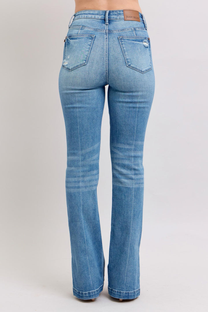 Denim - Judy Blue HW Tummy Control Vintage Wash Side Slit Slim Boot Jeans - - Cultured Cloths Apparel