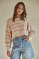 Women's Sweaters - Striped Crew Neck Long Sleeve Pullover Sweater Top -  - Cultured Cloths Apparel