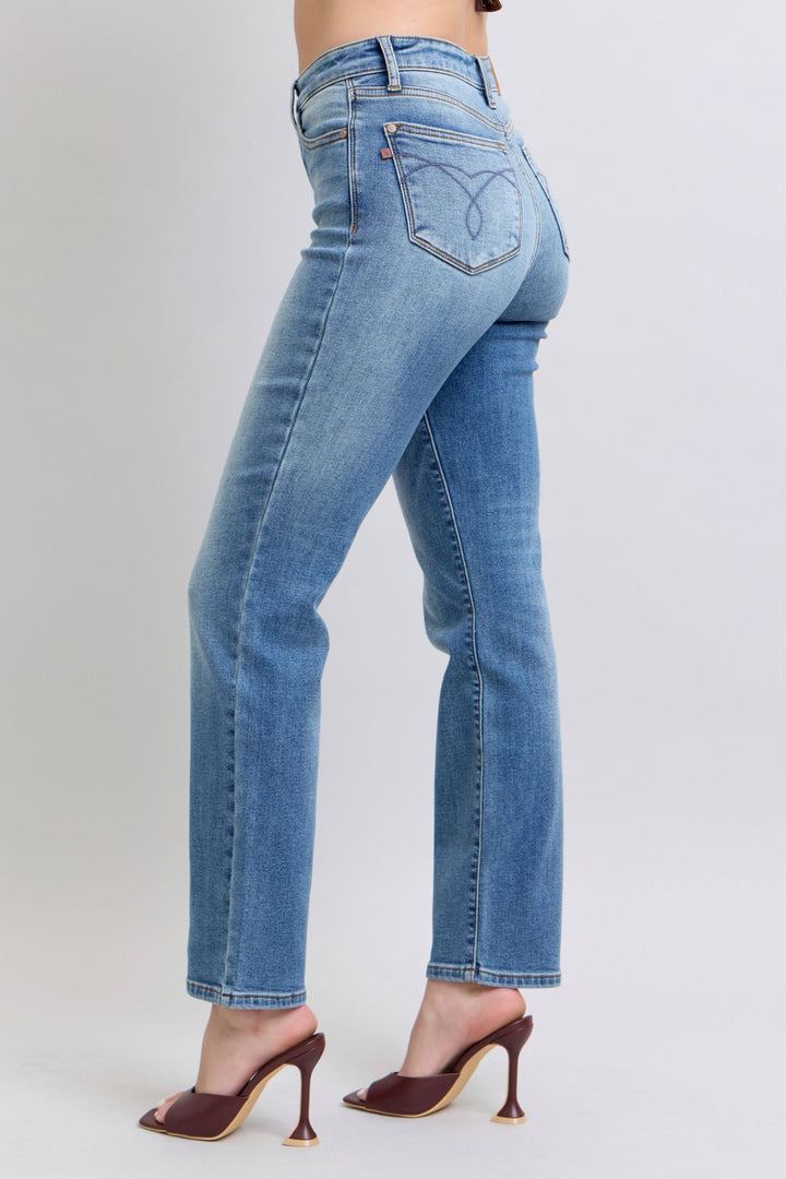 Denim - Judy Blue Full Size Wash Thermal Straight Jeans with Pockets - - Cultured Cloths Apparel