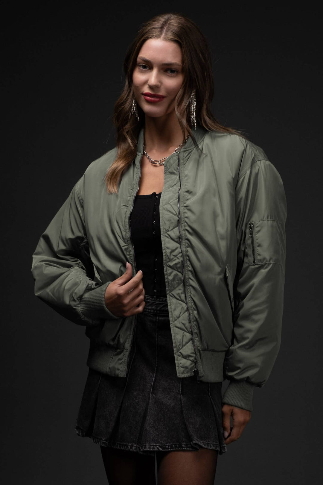 Outerwear - RUCHED ZIP UP BOMBER JACKET - - Cultured Cloths Apparel