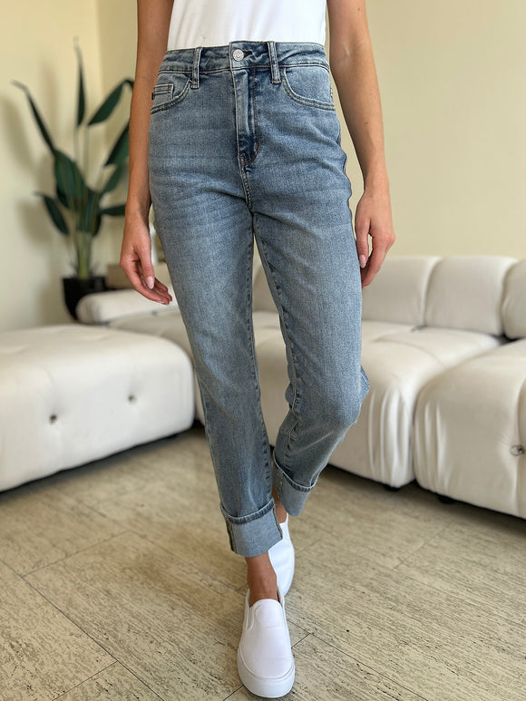 Denim - Judy Blue Full Size High Waist Cuff Hem Skinny Jeans -  - Cultured Cloths Apparel