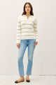 Women's Sweaters - COLLARED FUZZY STRIPED V NECK SWEATER -  - Cultured Cloths Apparel