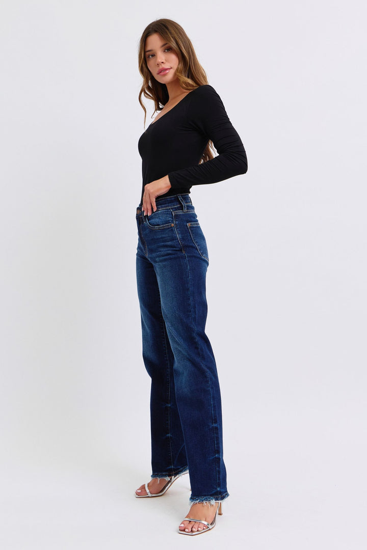 Denim - Judy Blue Full Size Raw Hem Straight Leg Jeans -  - Cultured Cloths Apparel