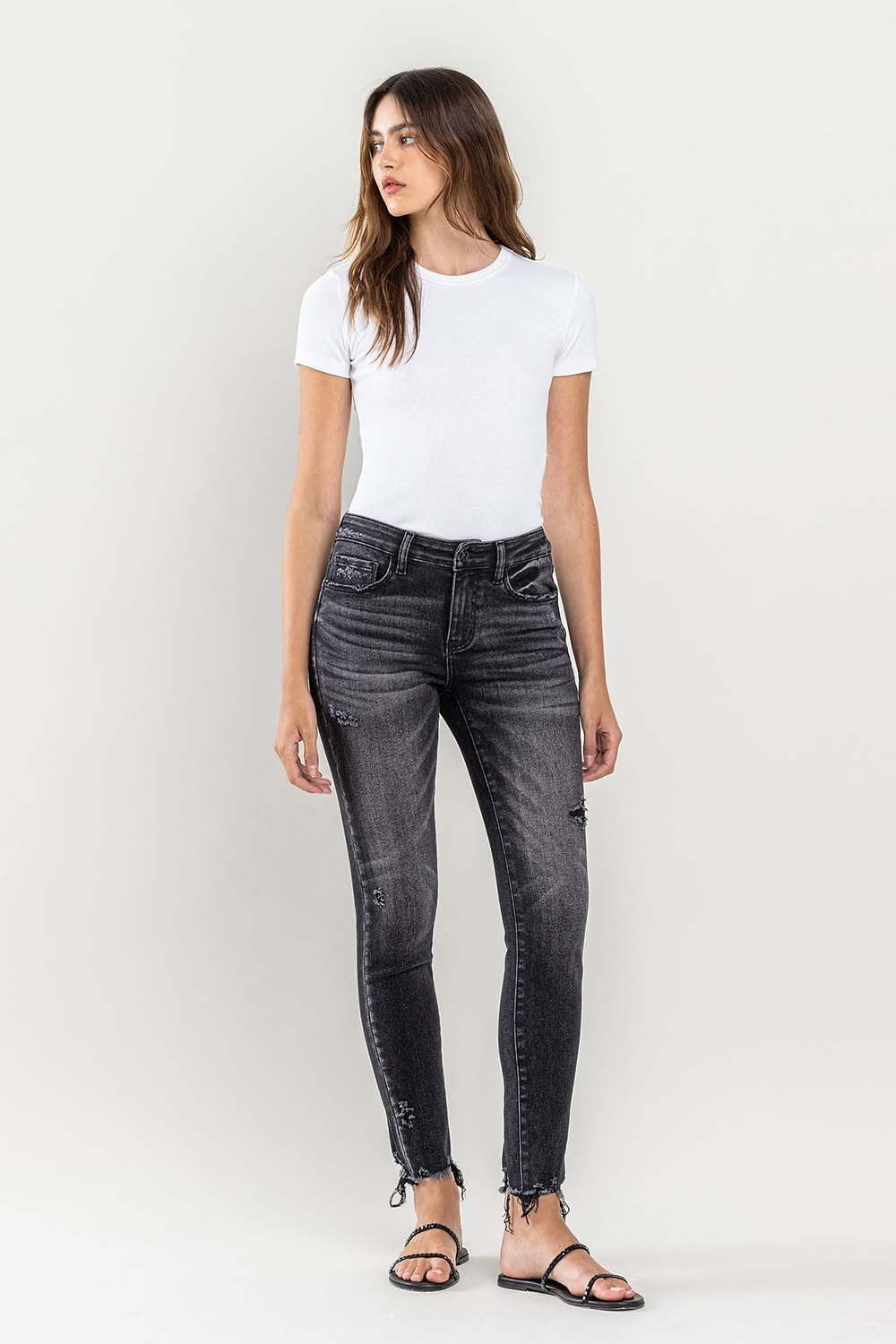 Denim - Lovervet Raw Hem Cropped Skinny Jeans -  - Cultured Cloths Apparel