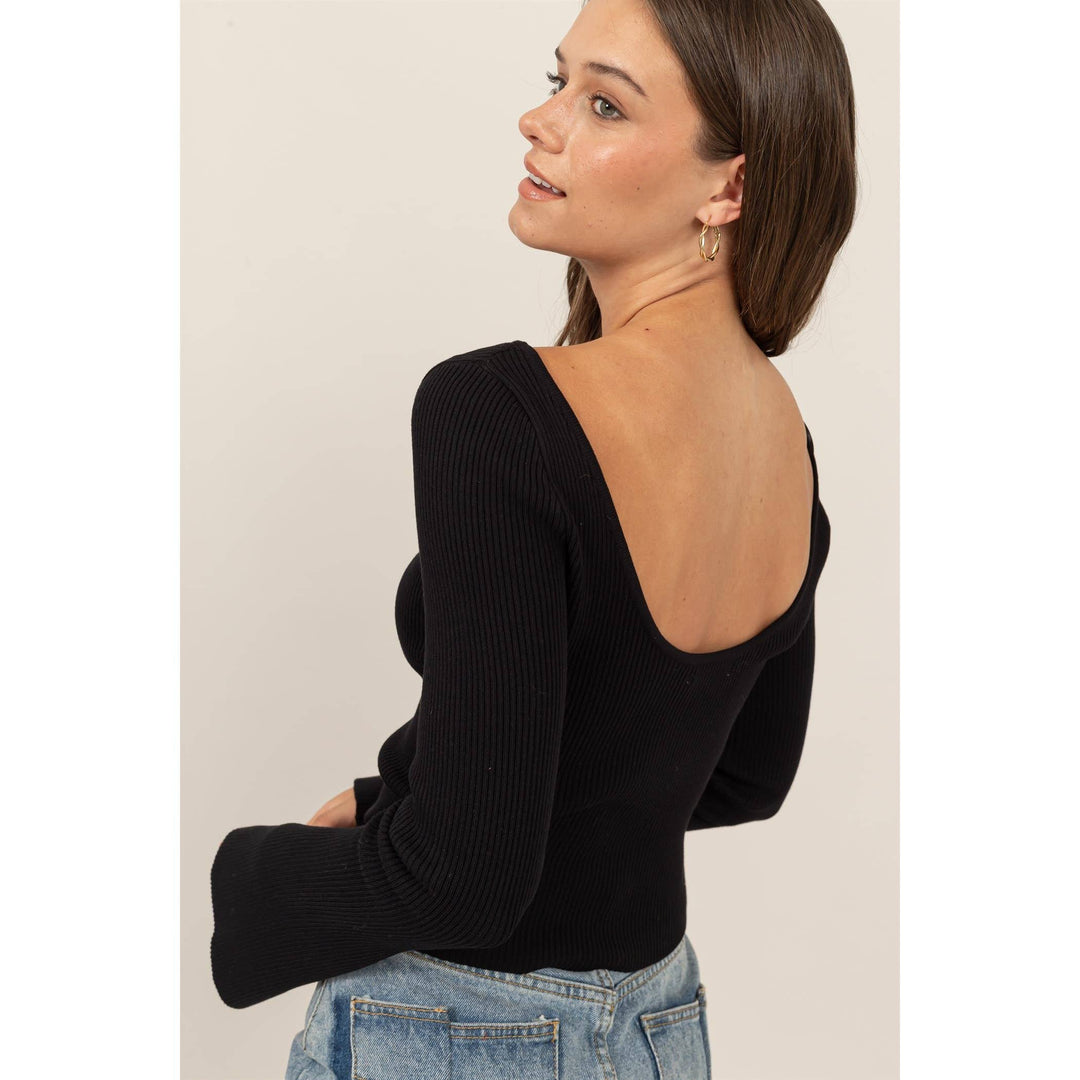 Women's Long Sleeve - OPEN-BACK RIBBED KNIT TOP -  - Cultured Cloths Apparel