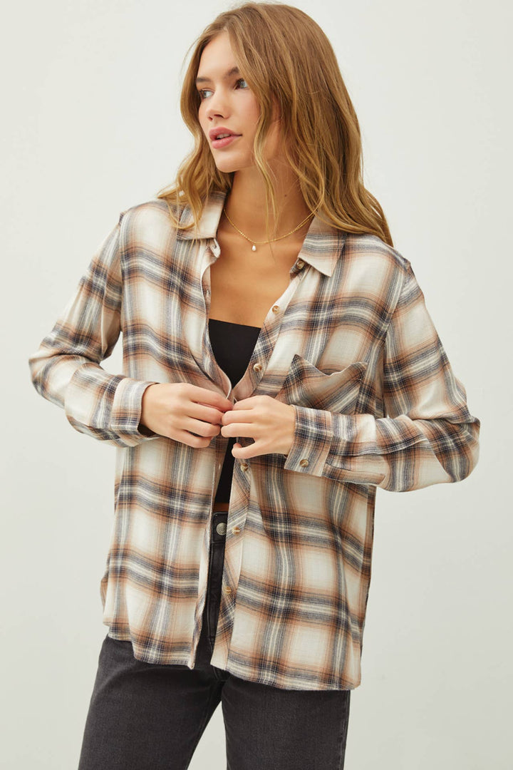 Women's Long Sleeve - CLASSIC CHESTNUT NAVY FLANNEL SHIRT -  - Cultured Cloths Apparel