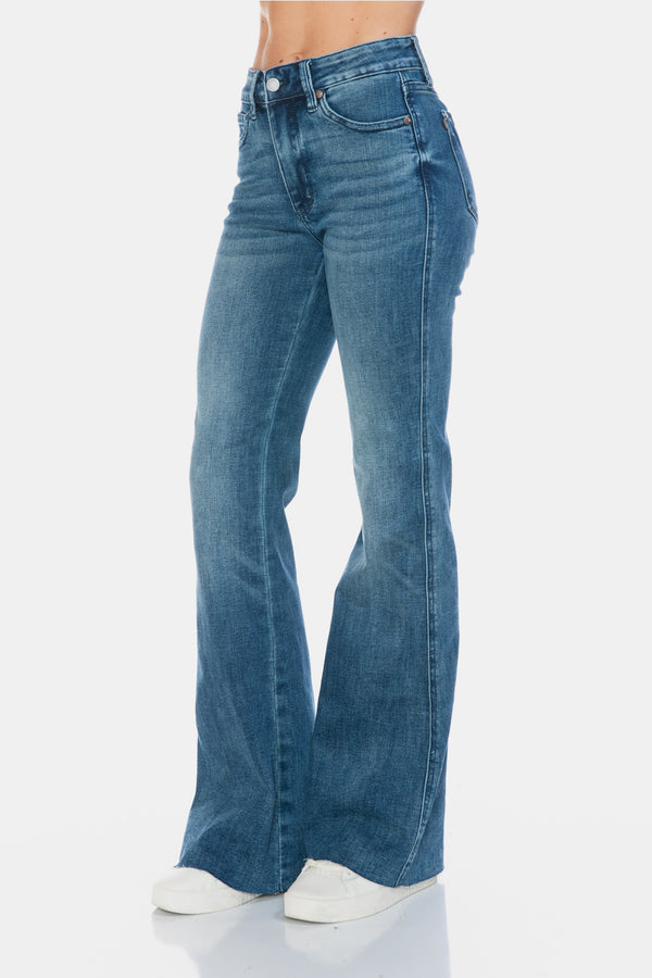 Denim - Judy Blue Full Size Tummy Control Cut Hem Flare Jeans -  - Cultured Cloths Apparel