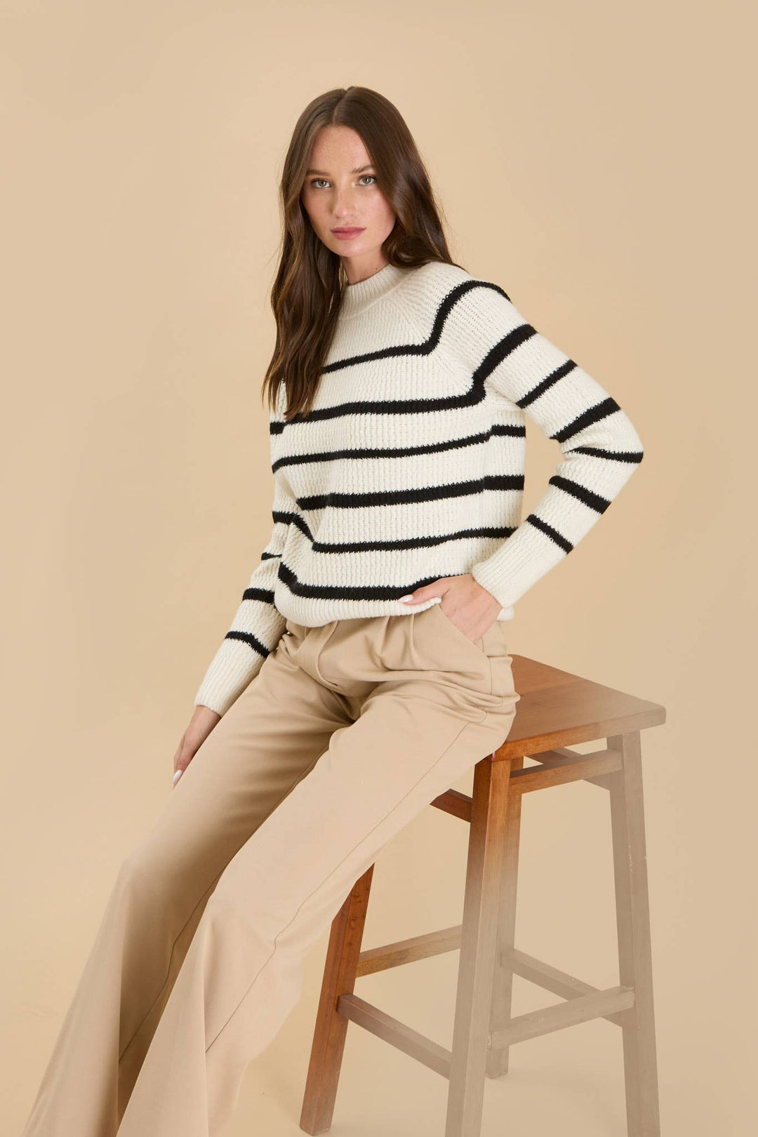 Women's Sweaters - STRIPE HIGH NECK KNIT PULLOVER SWEATER - - Cultured Cloths Apparel