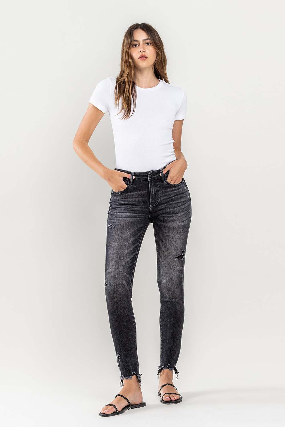 Denim - Lovervet Raw Hem Cropped Skinny Jeans -  - Cultured Cloths Apparel