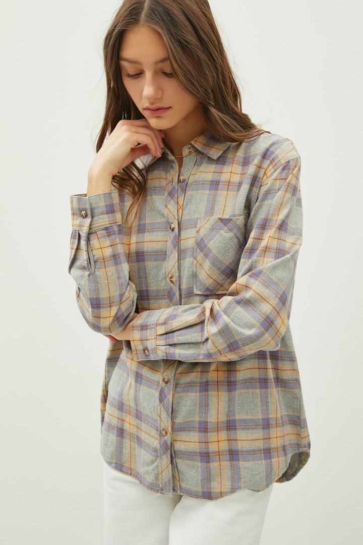 Women's Long Sleeve - PLAID FLANNEL LONG SLEEVE OVERSIZE BUTTON UP SHIRT -  - Cultured Cloths Apparel