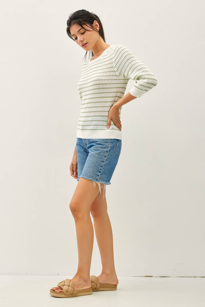 Women's Sweaters - STRIPED 3/4 SLEEVE SWEATER - - Cultured Cloths Apparel