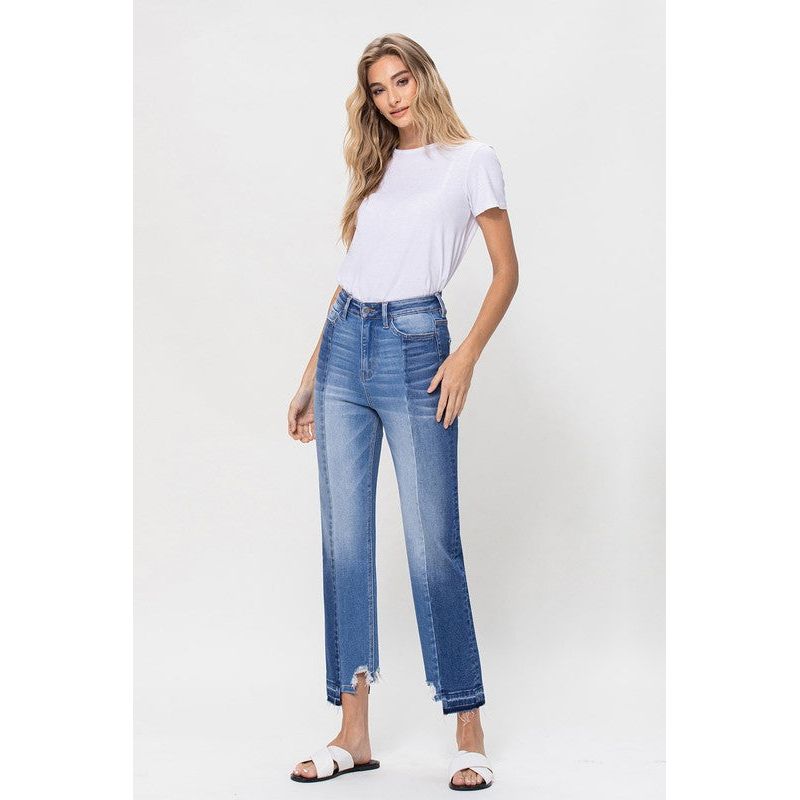 Denim - SUPER HIGH RISE CROP STRAIGHT W CONTRAST AND UNEVE -  - Cultured Cloths Apparel