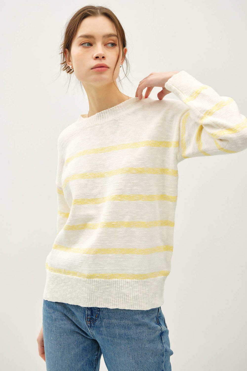 Women's Sweaters - HEATHER STRIPED LONG SLEEVE SWEATER - - Cultured Cloths Apparel