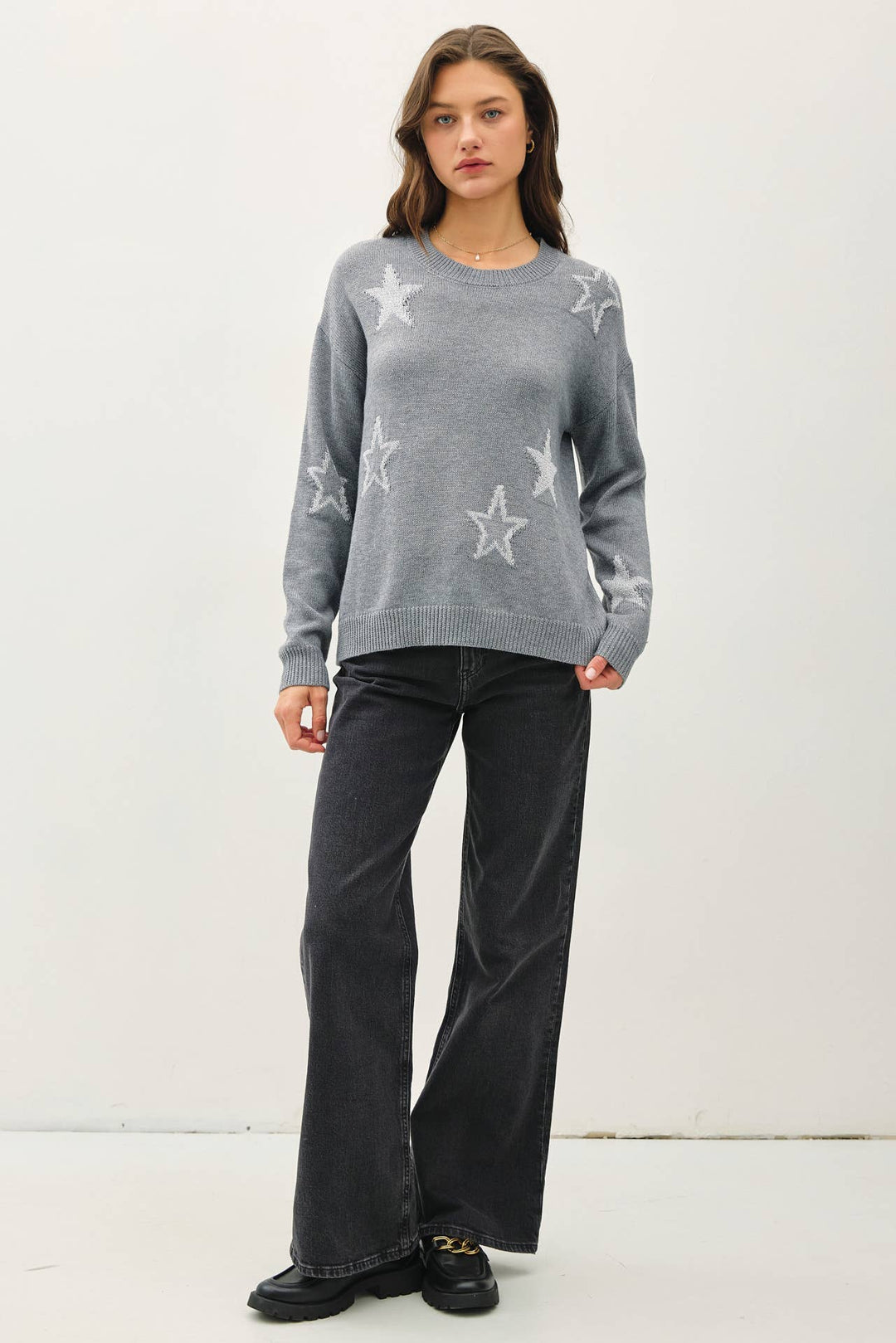 Women's Sweaters - CREW NECK SWEATER WITH METALLIC STAR DESIGN -  - Cultured Cloths Apparel