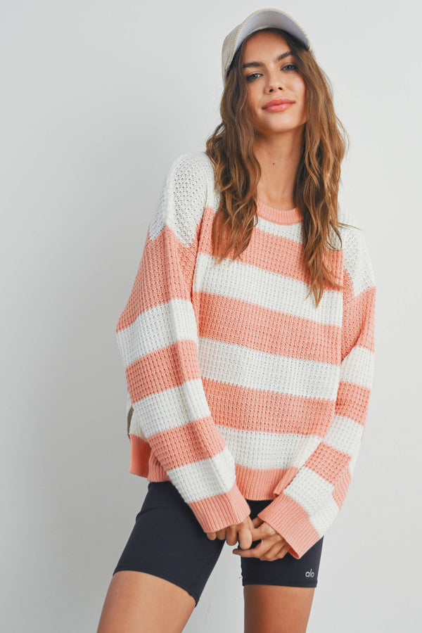 Women's Sweaters - STRIPED ROUND NECK LONG SLEEVE SWEATER -  - Cultured Cloths Apparel