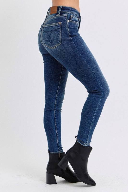 Denim - Judy Blue Full Size Mid-Rise Waist Skinny Jeans with Pockets - - Cultured Cloths Apparel