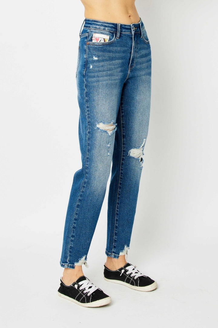 Denim - Judy Blue Full Size Distressed Slim Jeans -  - Cultured Cloths Apparel