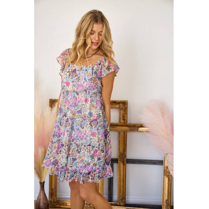 Women's Dresses - Floral Printed Chiffon Dress -  - Cultured Cloths Apparel