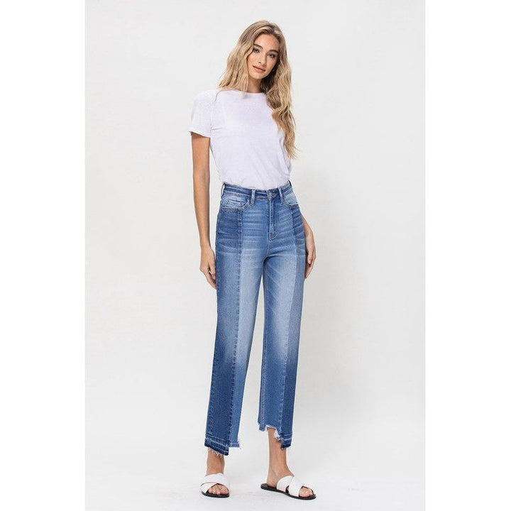 Denim - SUPER HIGH RISE CROP STRAIGHT W CONTRAST AND UNEVE -  - Cultured Cloths Apparel