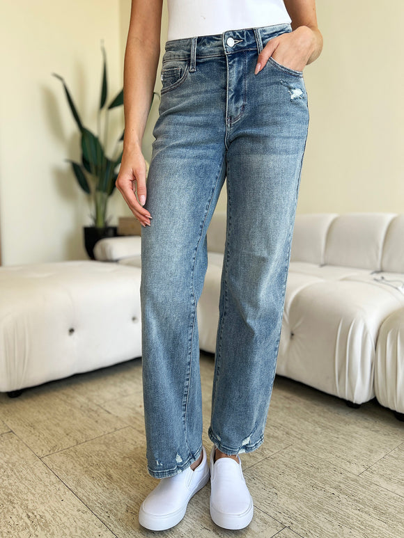 Denim - Judy Blue Full Size High Waist Distressed Straight Jeans - Medium - Cultured Cloths Apparel