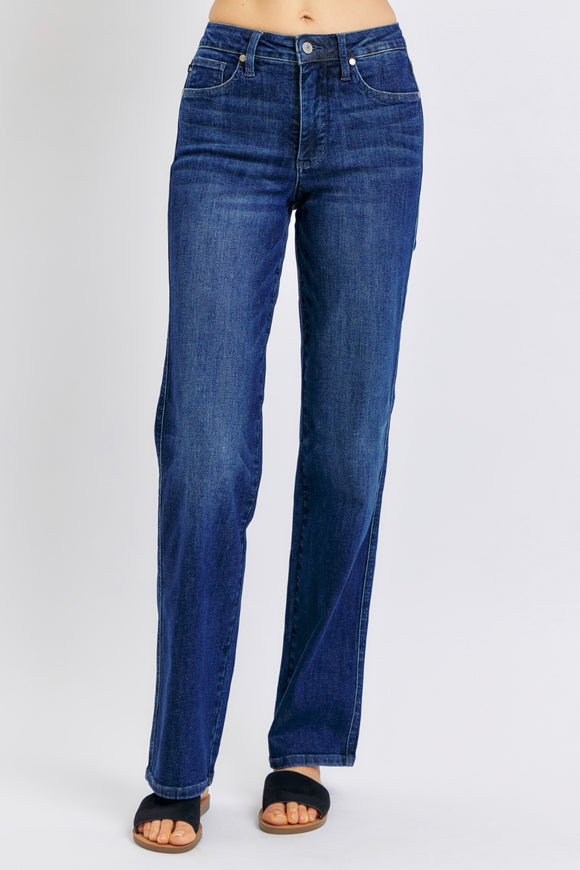 Denim - Judy Blue Full Size High Waist Tummy Control Straight Jeans - Dark - Cultured Cloths Apparel