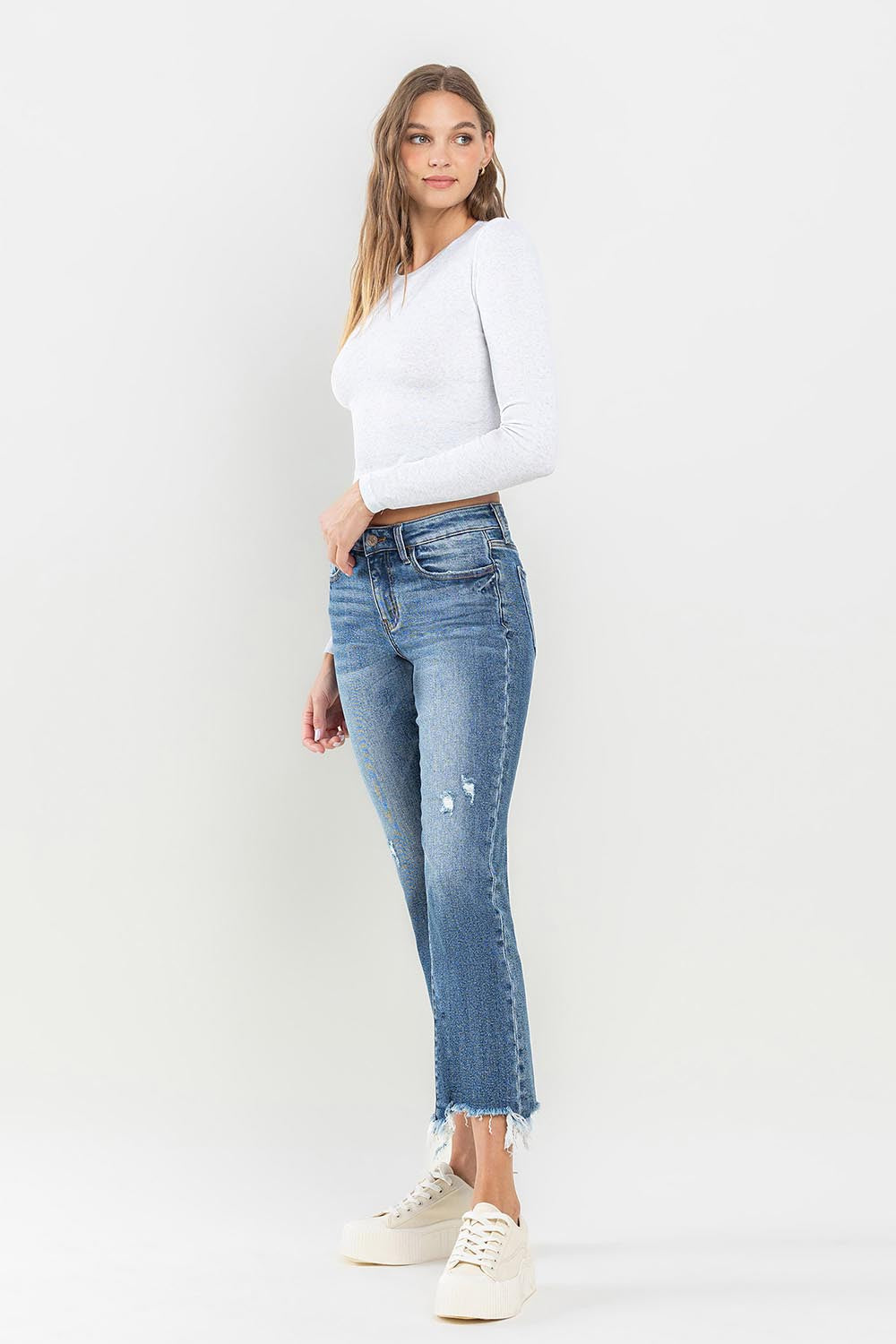 Denim - Lovervet Mid Rise Frayed Hem Jeans -  - Cultured Cloths Apparel