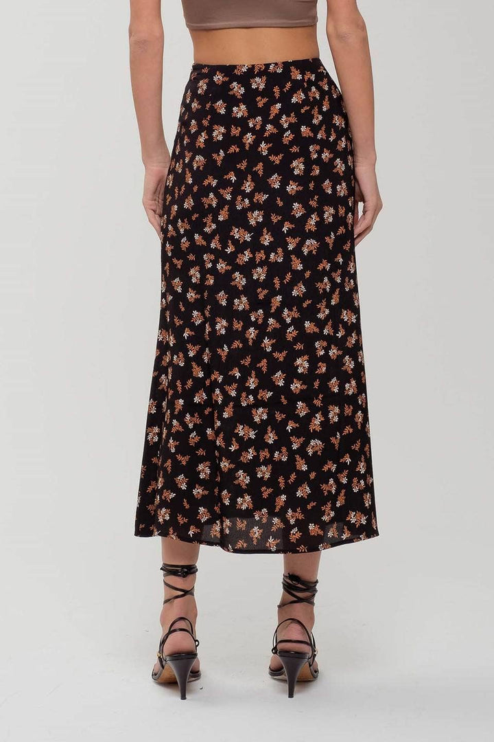 Women's Skirts - FLORAL BUTTON FRONT SPLIT HEM MIDI SKIRT -  - Cultured Cloths Apparel