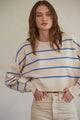 Women's Sweaters - Striped Crew Neck Long Sleeve Pullover Sweater Top -  - Cultured Cloths Apparel