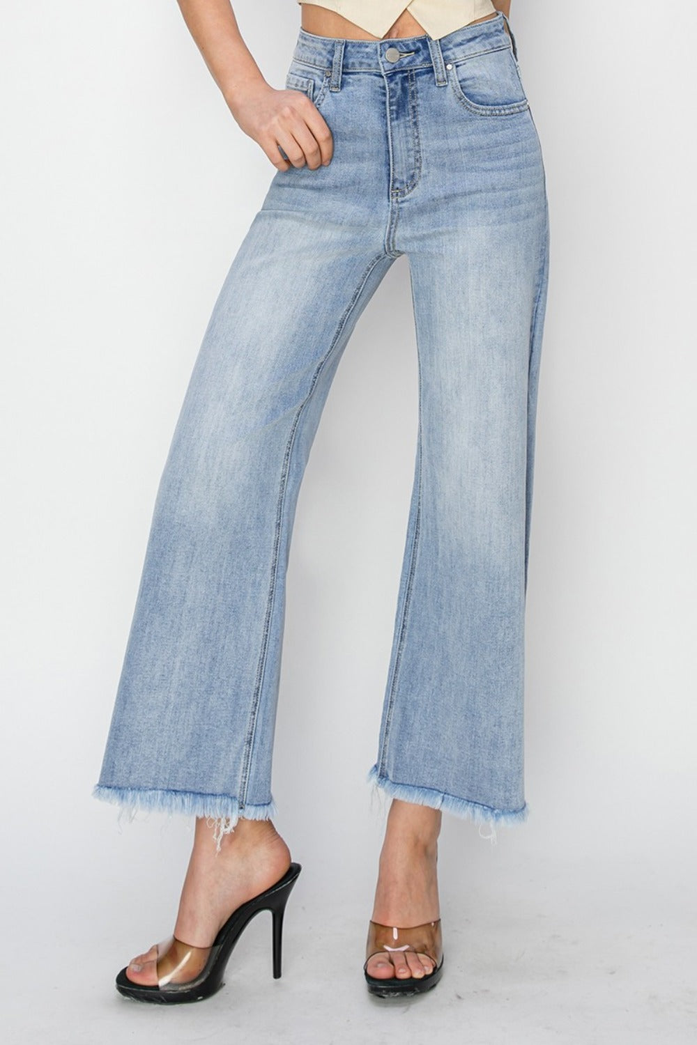 Denim - RISEN High Rise Crop Wide Fray Hem Jeans -  - Cultured Cloths Apparel