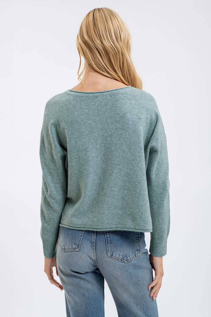 Women's Long Sleeve - EXPOSED SEAM SPLIT NECK KNIT SWEATER -  - Cultured Cloths Apparel