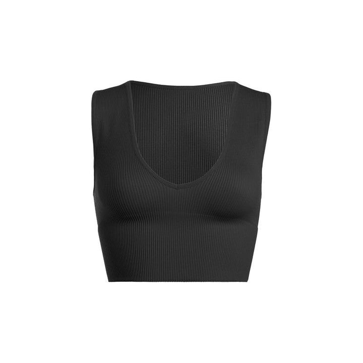 Athleisure - Deep V Neck Rib Crop Tank Top - Black - Cultured Cloths Apparel