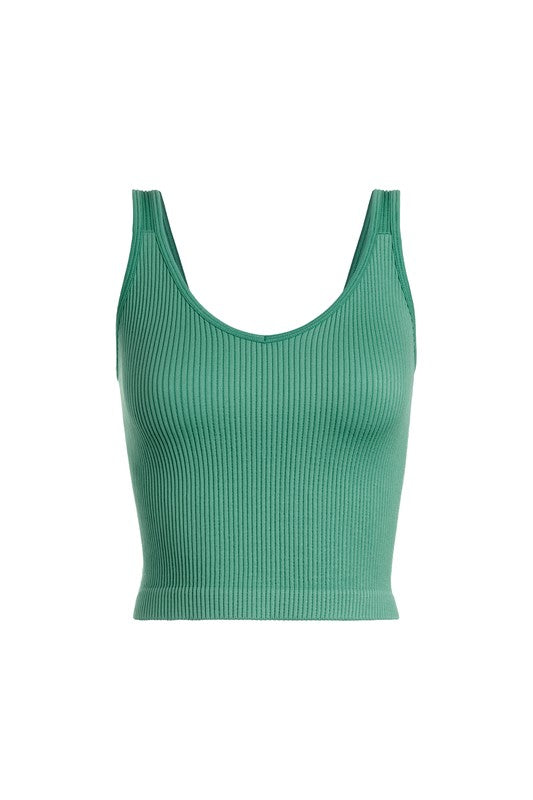 Athleisure - Thick Rib V-Neck Sleeveless Tank Top - Dark Green - Cultured Cloths Apparel