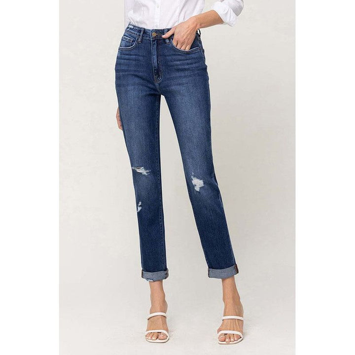 Denim - DISTRESSED DOUBLE CUFFED STRETCH MOM JEAN - MOON LEGEND - Cultured Cloths Apparel