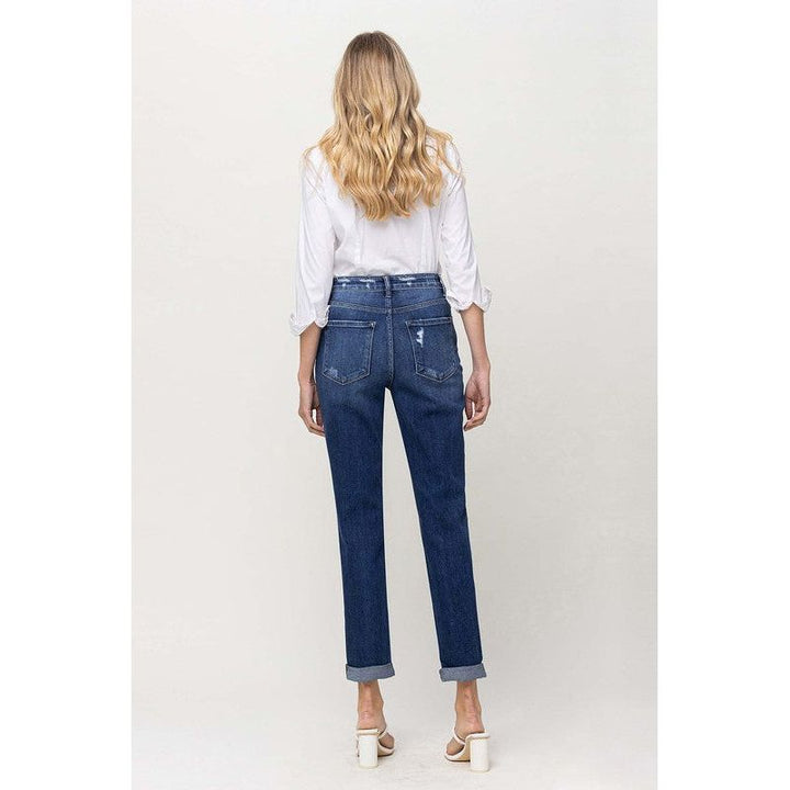 Denim - DISTRESSED DOUBLE CUFFED STRETCH MOM JEAN -  - Cultured Cloths Apparel