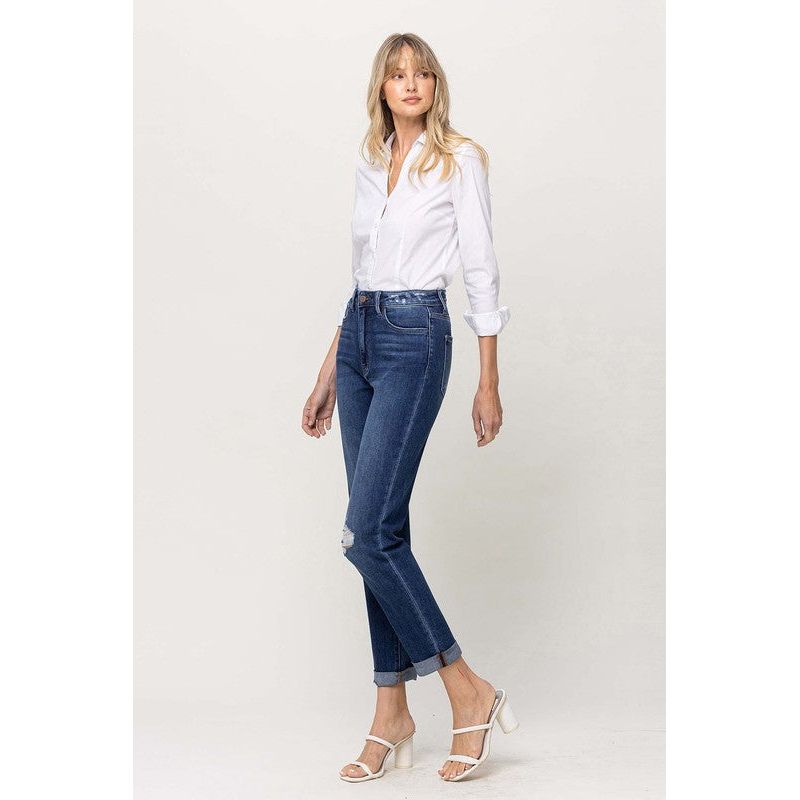 Denim - DISTRESSED DOUBLE CUFFED STRETCH MOM JEAN -  - Cultured Cloths Apparel