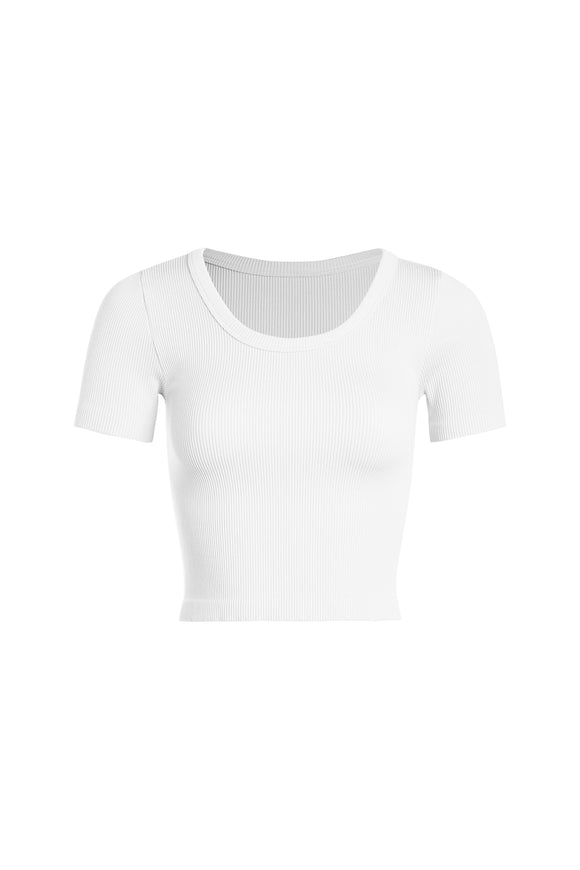 Athleisure - Thick Rib Scoop Neck Crop Tee - White - Cultured Cloths Apparel