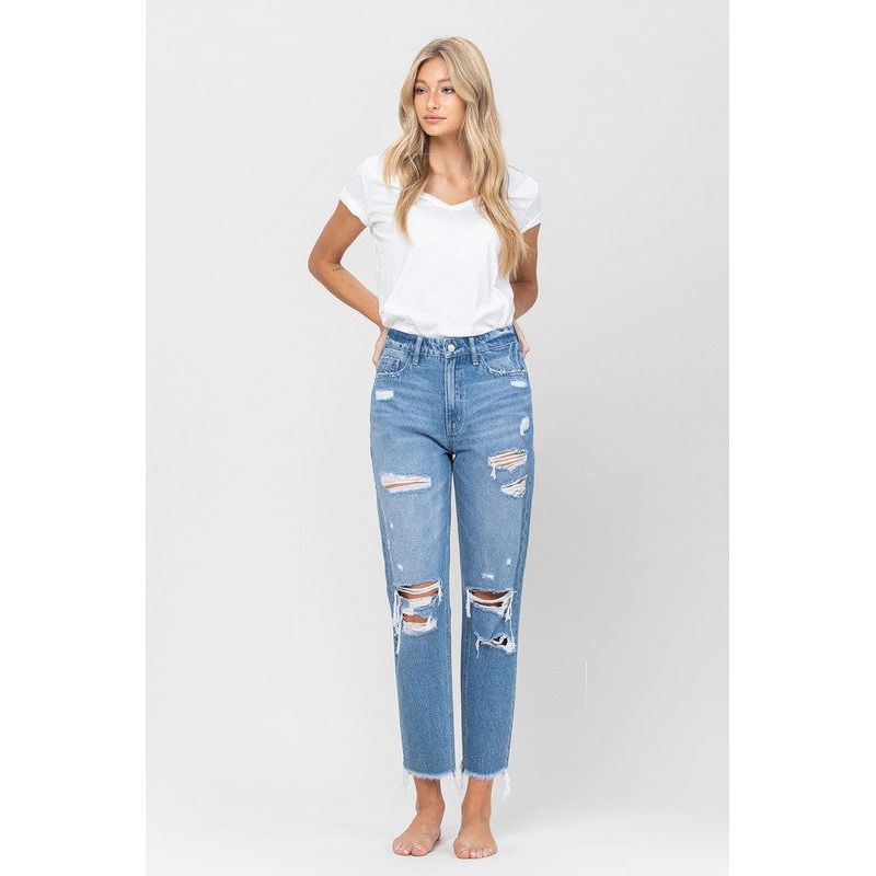 Denim - DISTRESSED RAW HEM MOM JEANS -  - Cultured Cloths Apparel