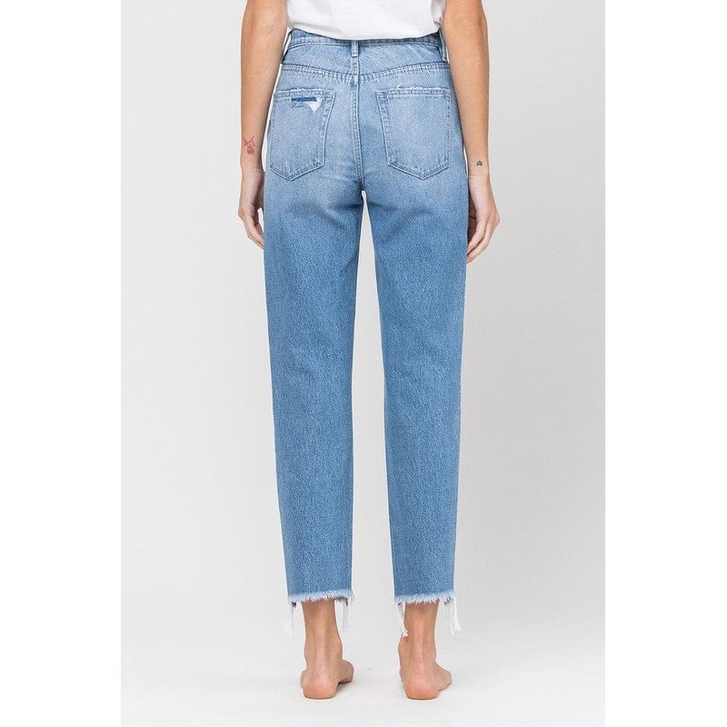 Denim - DISTRESSED RAW HEM MOM JEANS -  - Cultured Cloths Apparel