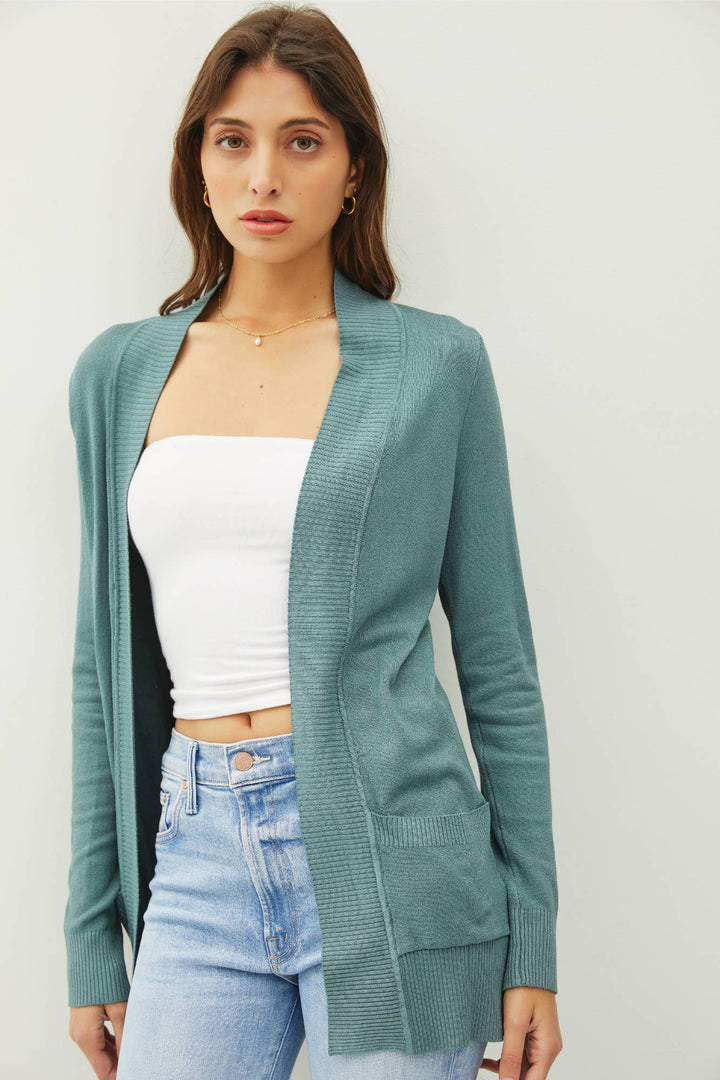 Outerwear - COTTON BLEND KNIT OPEN FRONT CARDIGAN - Teal - Cultured Cloths Apparel