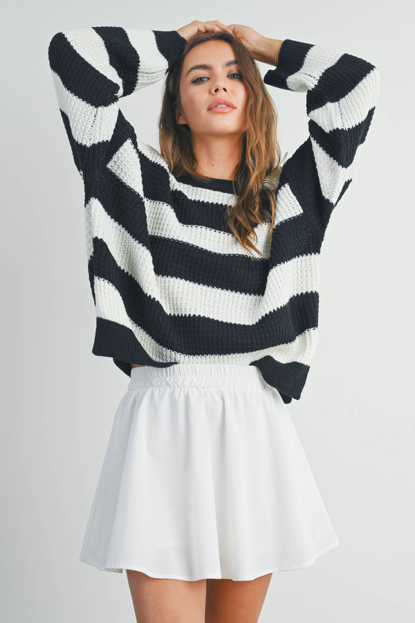 Women's Sweaters - STRIPED ROUND NECK LONG SLEEVE SWEATER -  - Cultured Cloths Apparel