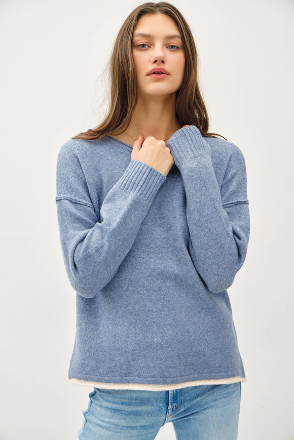 Women's Sweaters - COZY ACCENT COLOR SOLID SWEATER - Sky Blue - Cultured Cloths Apparel