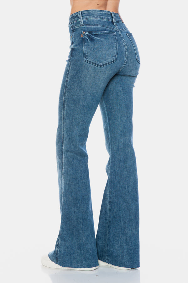 Denim - Judy Blue Full Size Tummy Control Cut Hem Flare Jeans -  - Cultured Cloths Apparel