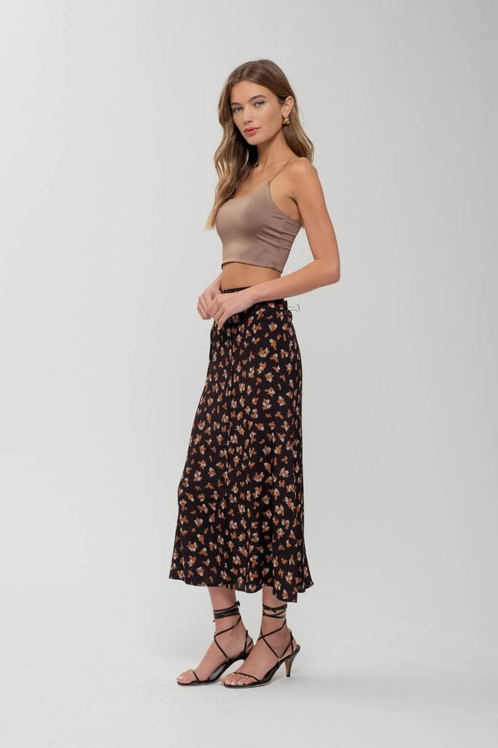 Women's Skirts - FLORAL BUTTON FRONT SPLIT HEM MIDI SKIRT -  - Cultured Cloths Apparel