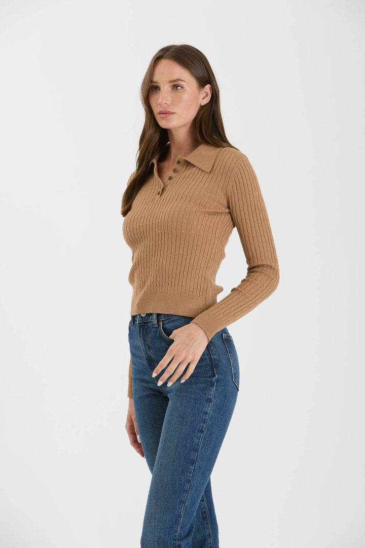 Women's Long Sleeve - COLLARED POLO LONG SLEEVE KNIT TOP - - Cultured Cloths Apparel