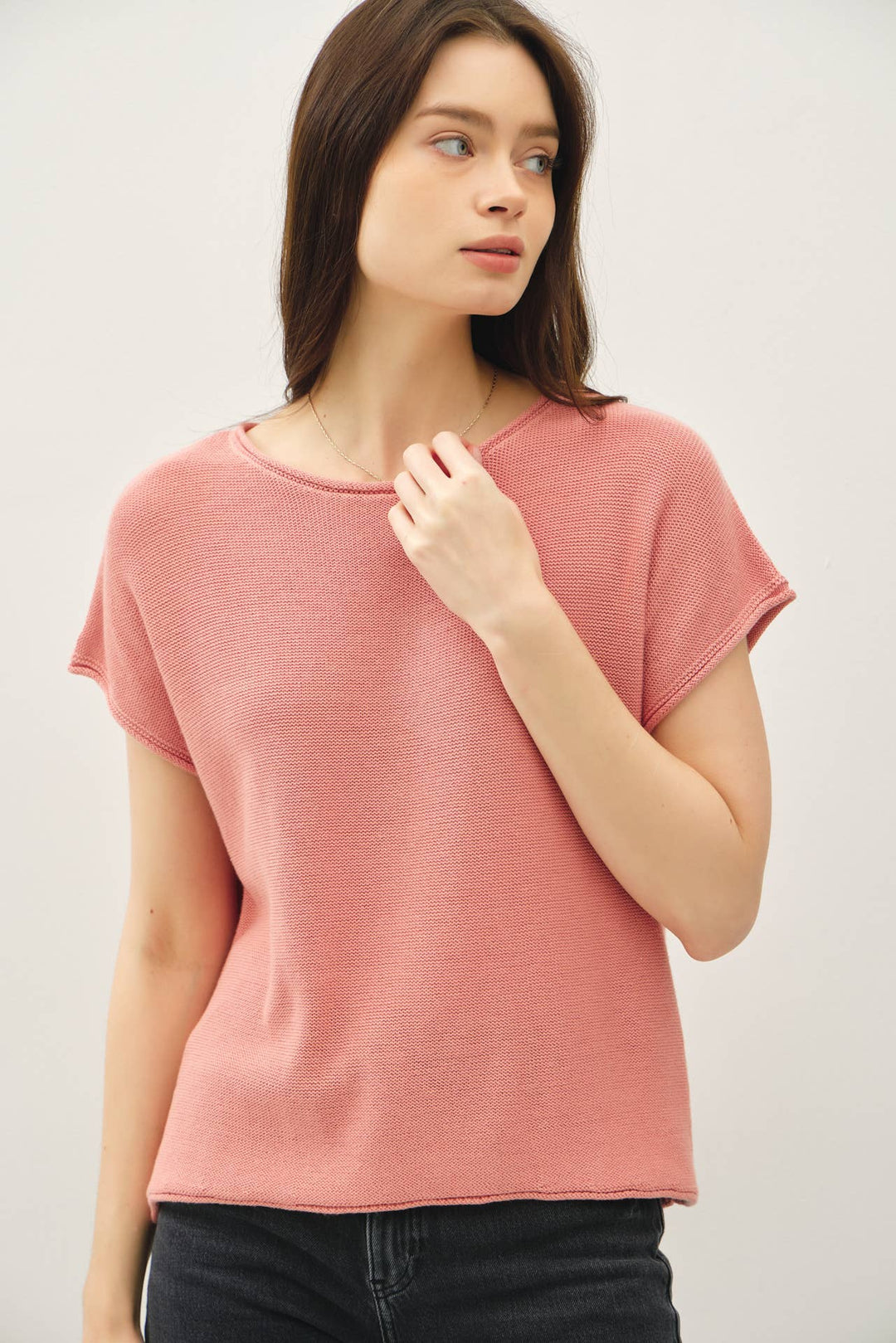 Women's Short Sleeve - BOXY SHORT SLEEVE SWEATER W RAW SEAM - Apricot - Cultured Cloths Apparel