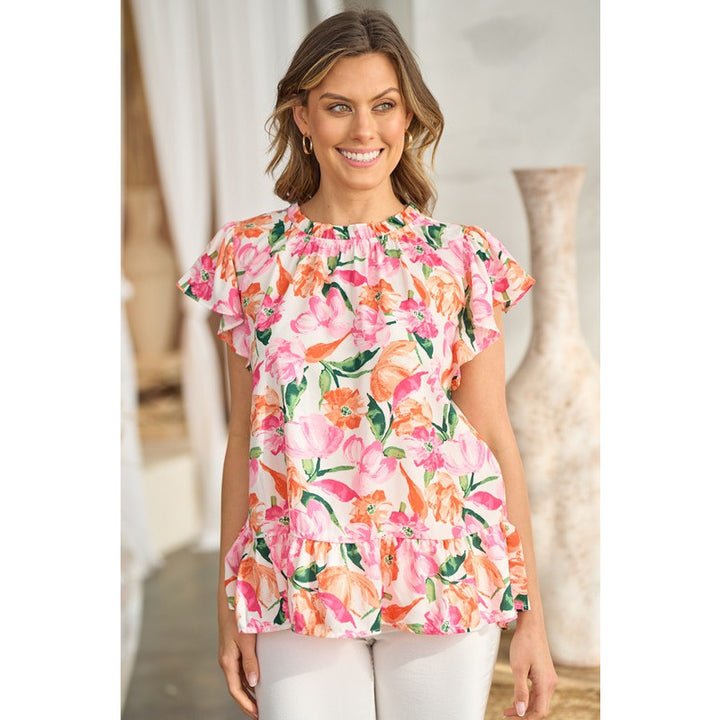 Women's Short Sleeve - Bold Brush Stroke Floral Short Sleeve Top -  - Cultured Cloths Apparel