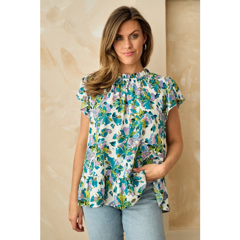 Women's Short Sleeve - Bold Brush Stroke Floral Short Sleeve Top -  - Cultured Cloths Apparel