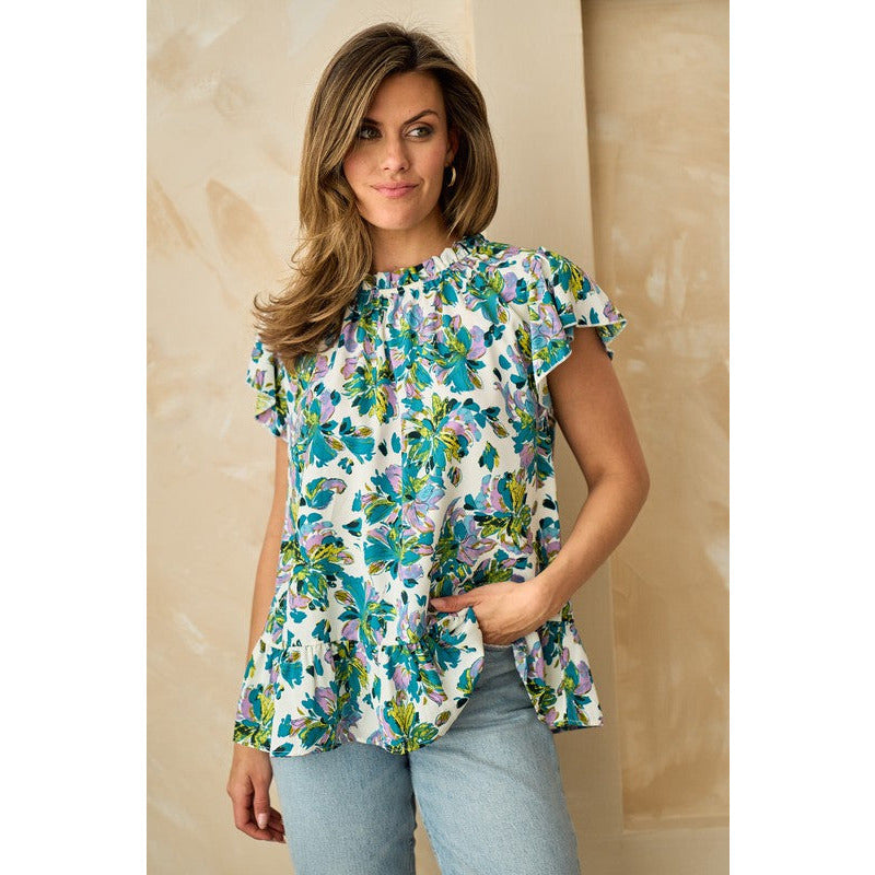 Women's Short Sleeve - Bold Brush Stroke Floral Short Sleeve Top -  - Cultured Cloths Apparel